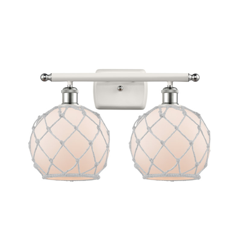Arriola 2-Light Dimmable Vanity Light, 6 Watt Vinage LED Bulb, White/Off White, White and Polished Chrome