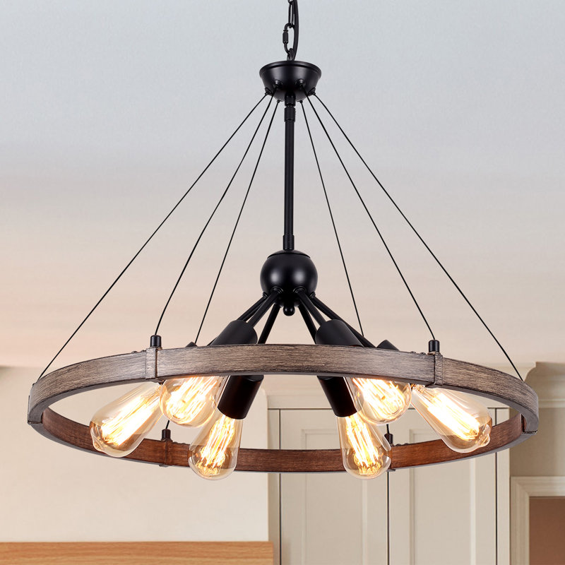 Tyleshia 6 - Light 23" in Dimmable Sputnik Wagon Wheel Chandelier Rustic Industrial Metal Light Fixture for Kitchen Island Living Room Entryway Hallway