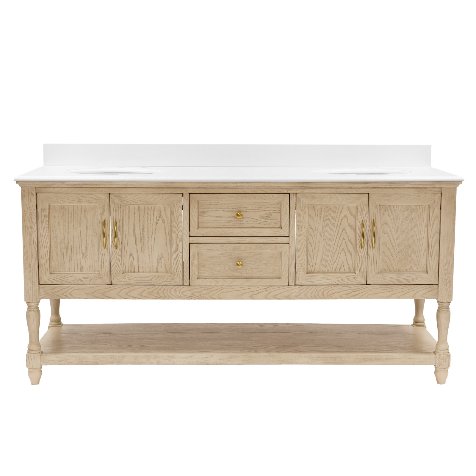Hampton 72'' Double Bathroom Vanity, Engineered White, Greige Oak