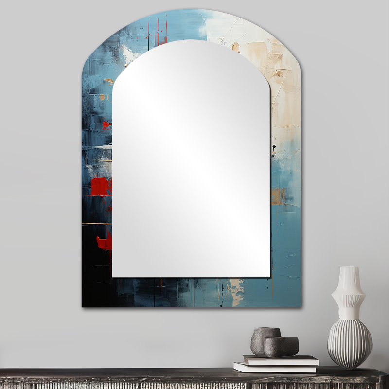 Collage Serenade I - Abstract Collages Arch Large Mirror, Modern Asymmetrical Decorative Wall Mirror, Printed Metal Art