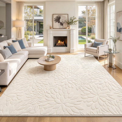 Tapis moderne beige à motifs floraux antidérapant 183 x 274 cm