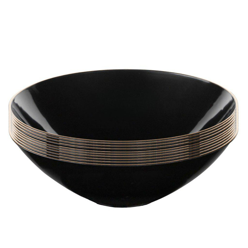 Bols ronds en plastique noir 16 oz avec bordure dorée Ecoqualité 50 invités