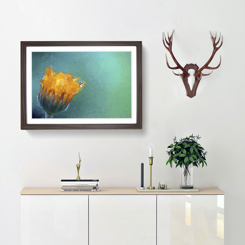Blooming Orange Magnolia Flower in Abstract - Picture Frame Graphic Art Print, 48cm H x 65cm W x 2cm D, Walnut Framed