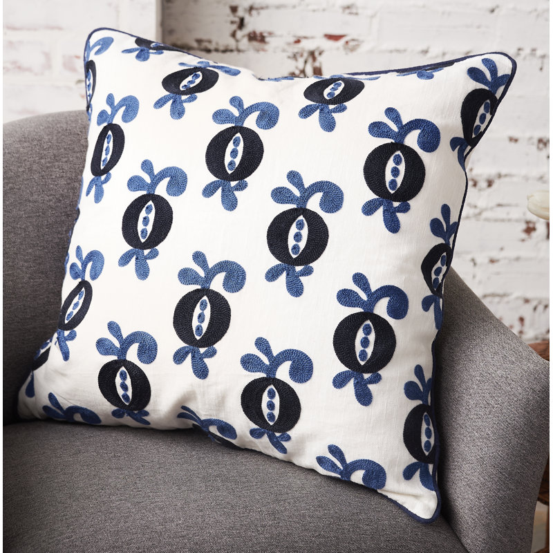 Georgie 22" Square Embroidered Cotton Linen Pillow
