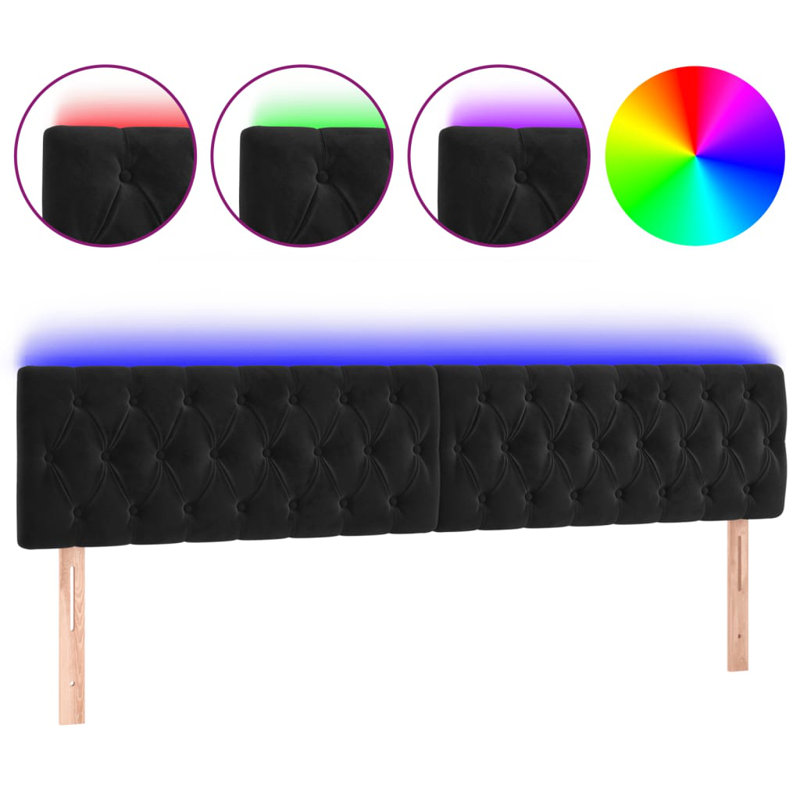 Led Headboard Black 200X7X78/88 Cm Velvet