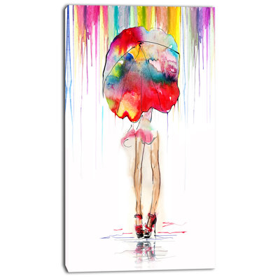 «Girl with Red Umbrella», reproduction de peinture à l'huile sur toile