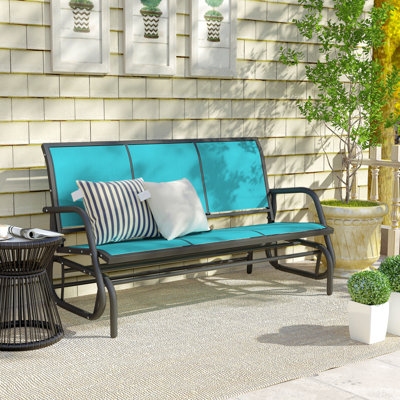 3-Seat Outdoor Glider Chair, Patio Rocking Chair, Blue