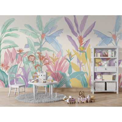 Papier peint tropical amovible aquarelle pastel