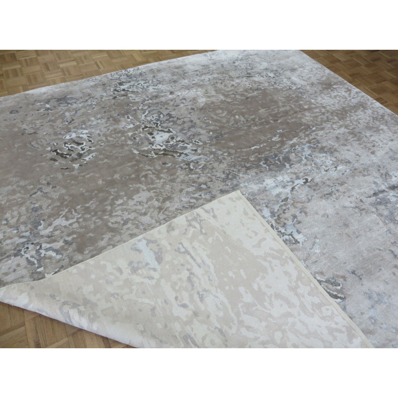 Tapis oriental ivoire / gris noué à la main 10 pi 2 po x 10 pi 3 po Paris Modern