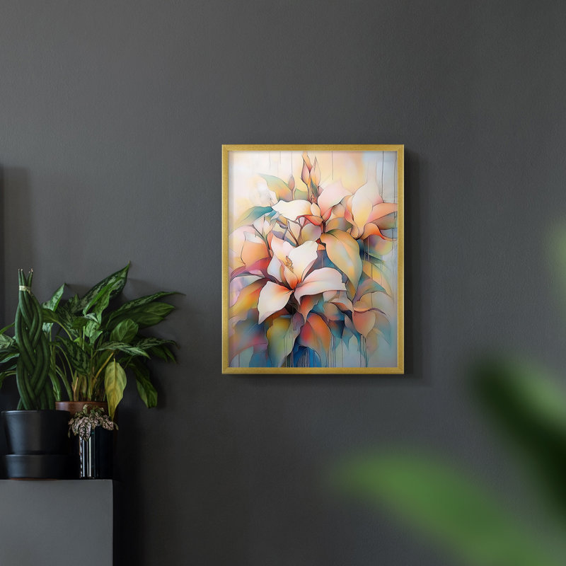 FLORAL Series DLxxix - reproduction encadrée de qualité supérieure - prête à être accrochée - aucun clou requis, Or
