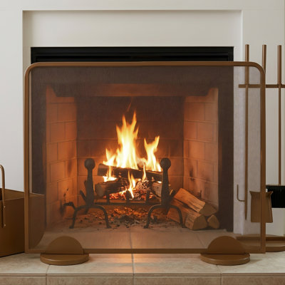 Pare-étincelles en métal doré à panneau unique 38 po. 38,19 x 7,87 po x 32,09 po. Pare-étincelles en fer 1 pièce, doré, pare-étincelles en maille simple avec coins arrondis