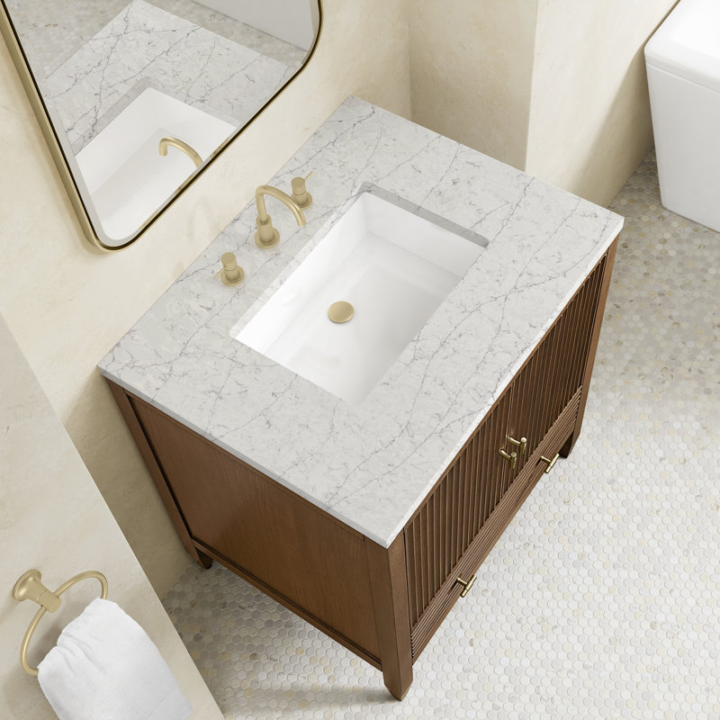 Myrrin 30" W Single Vanity, Eternal Jasmine Pearl, Mid-Century Walnut, 8" Widespread