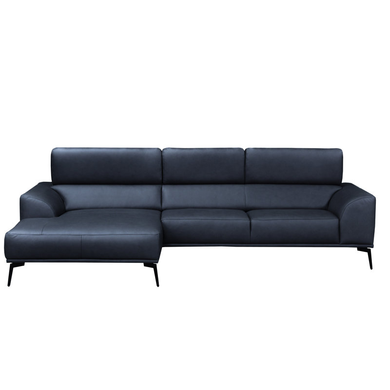 Blagovesta Genuine Semi-Aniline Leather Corner Sofa with Upholstered Frame, Left Hand Facing, Dark Sky Blue