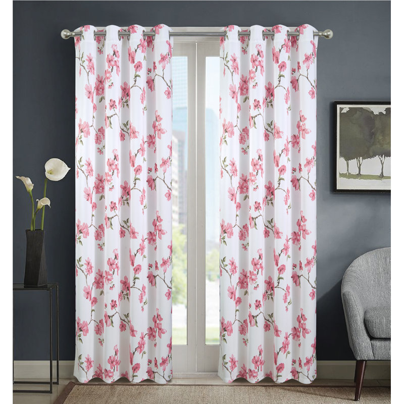 Traviss Floral Single Window Curtain with Grommets, Rose