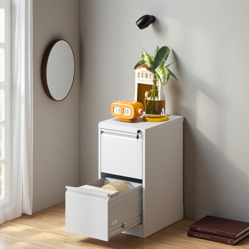 2 Drawer Metal Vertical File Cabinet With Lock Office Home Steel Vertical File Cabinet For A4 Legal/Letter Size, White