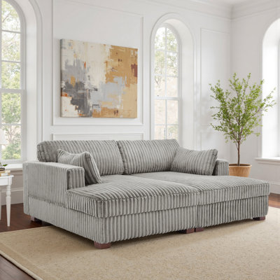 Bentura Oversized Upholstered Light Grey Faux Rabbit Fur Flannel  Sleeper Sofa Bed Lounge sofa with Armrests & Throw Pillows