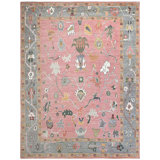 Hand Knotted Wool Area Rug in Light Pink And Silver