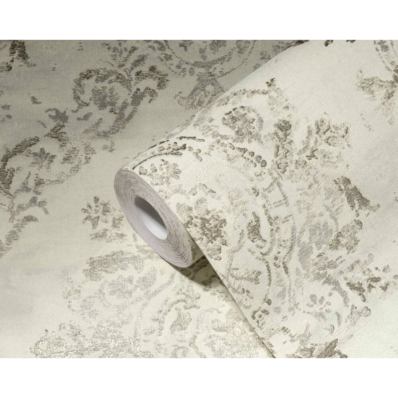 Rouleau de papier peint L 33 pi x l 21 po Dhmendar, Crème / or / gris