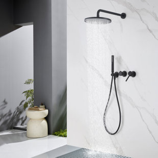 Modern 10" Wall Mounted Rainfall Shower System With Handheld Shower, Rotatable Shower
