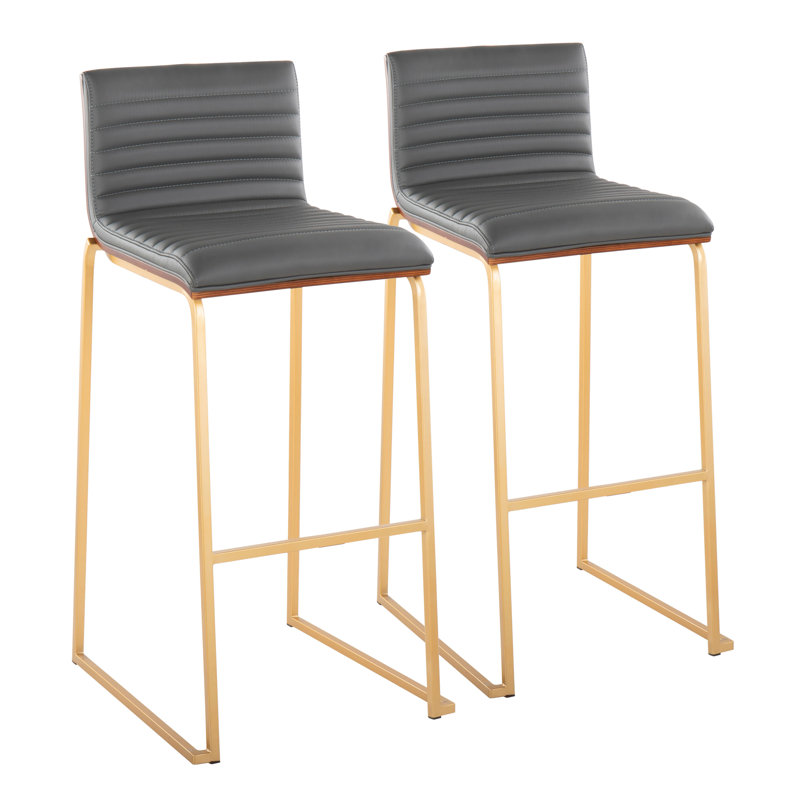 Chattahoochee Upholstered Counter Stool, Gray Leather/Gold Frame, Bar Stool (30.75" Seat Height)
