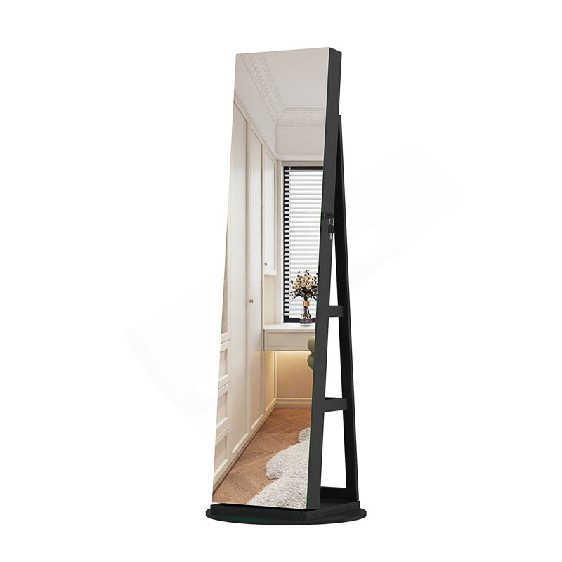 360°Swivel Jewelry Cabinet With Full Length Mirror, 360°Rotating Standing Jewelry Armoire Organizer, Lockable Storage Cabinet, Interior Lighted Mirror