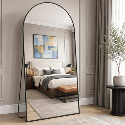 Grand miroir surdimensionné en métal surdimensionné, 3 voies d'installation sur pied, autoportant, incliné et mural pour chambre à coucher, vestibule, salon et vestiaire