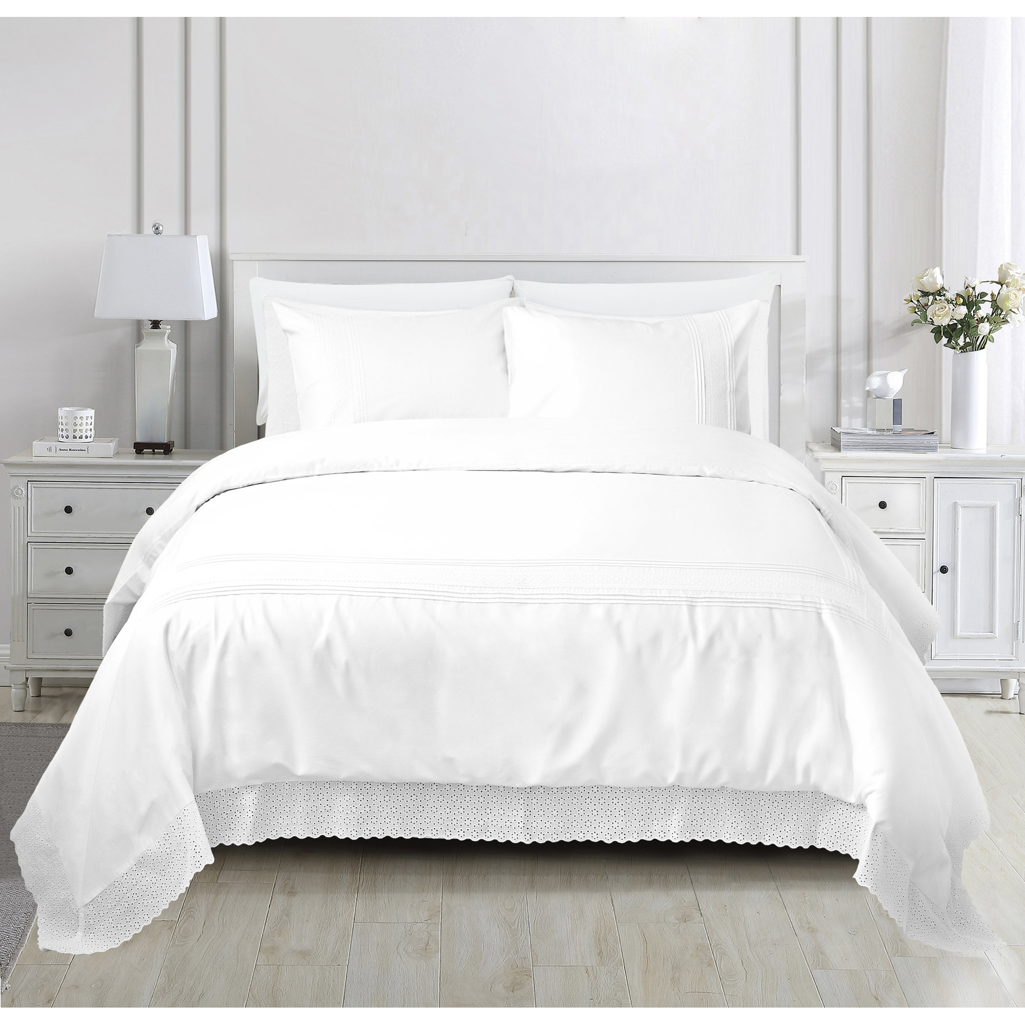 Emma Cotton Duvet Cover Set, Queen Duvet Cover + 2 Standard Shams