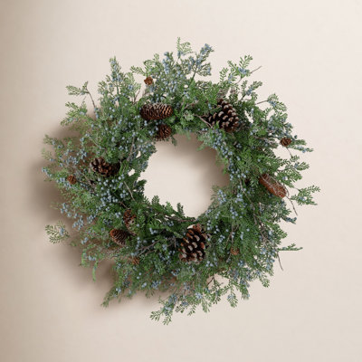 28" Artificial Berry Cedar Christmas Wreath, Green