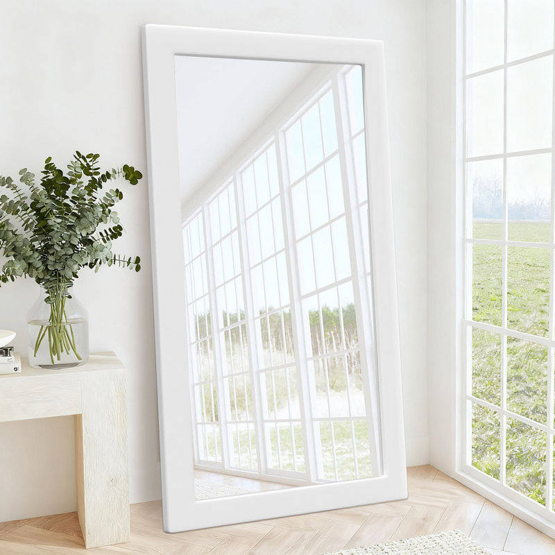 Miroir mural en bois surdimensionné pleine grandeur, 71 po x 32 po, Blanc
