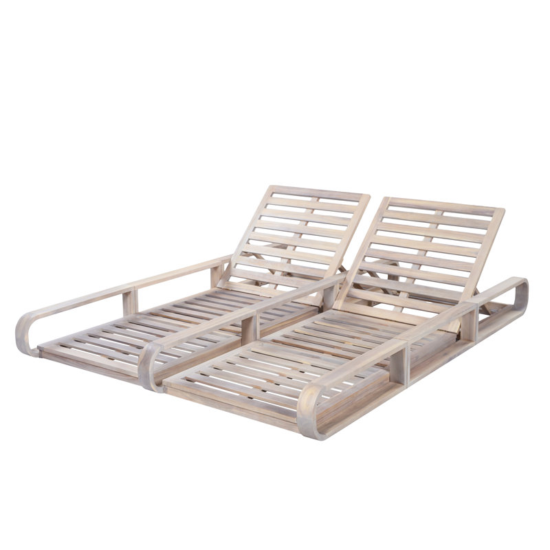 Structure de chaise longue double d'extérieur en bois d'acacia Adoro avec deux dossiers réglables et un design à lattes