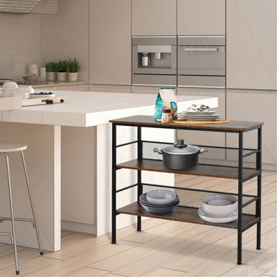 3-Tier Console Table Industrial Style Storage Metal Wooden Shelf With A Robust Multi-Functional Design & Adjustable Feet, Black