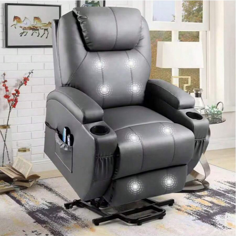 Polyester and Metal Frame Power Lift Recliner with Storage , Gray