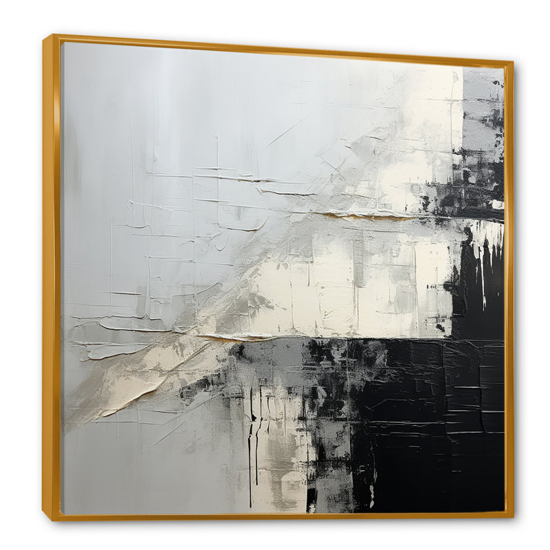 «Gray and Black Paint Corner», reproduction d'art sur toile abstraite, Cadre flottant doré, H 36 po x l 36 po x P 1,5 po