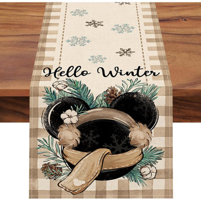 Winter Table Runner, Snowflake Pine Branch Plaid Check Farmhouse Kitchen Dining Table Decor, Christmas Holiday Home Decoration Indoor Outdoor Party Supply 13 X 72 Inches