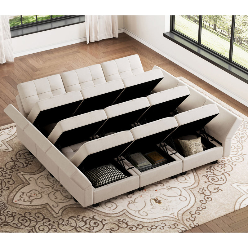Canapé-lit modulaire 9 pièces Buckleton, Velours beige