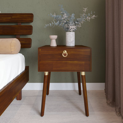 Alden Solid Wood 1-Drawer Nightstand for Living Room & Bedroom, Soft-Close Drawer
