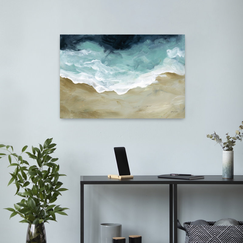 Art contemporain contemporain, paysage de plage abstrait, H 16 po x l 24 po