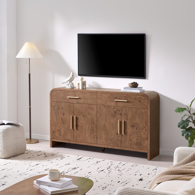 Armoire arquée moderne à 2 tiroirs: console multimédia 3 en 1, buffet et commode, Loupe foncée