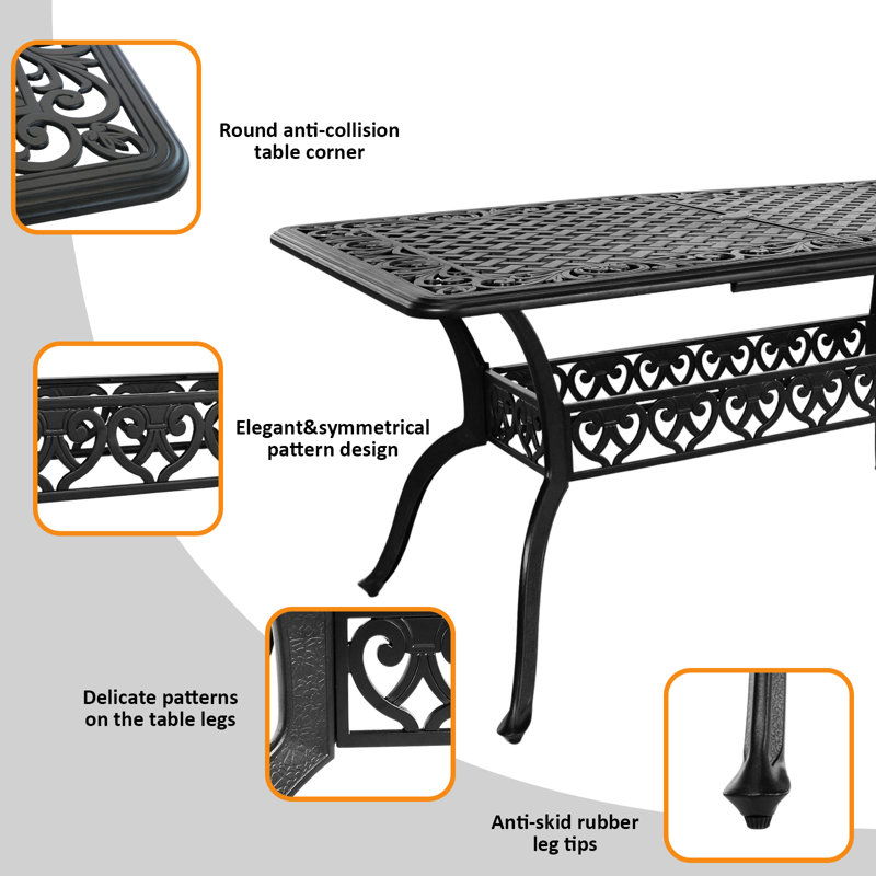 60" Rectangular Patio Dining Table Cast Aluminum Patio Bistro Table for Garden,Black