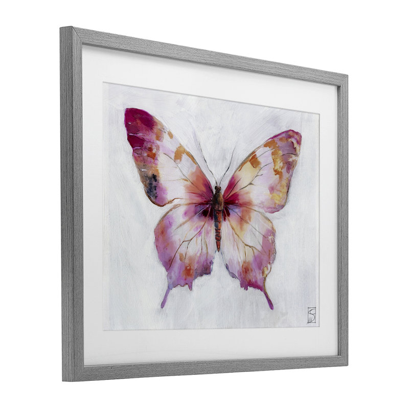 «Graceful Pink Butterfly», reproduction sous verre encadrée, design par Sara Culpepper, Cadre de ferme gris
