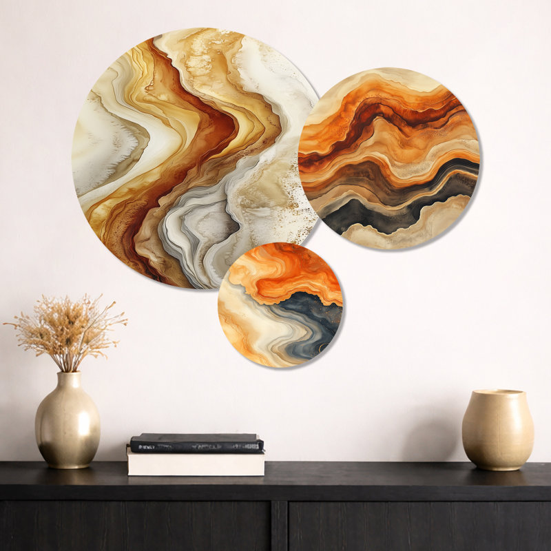 «Warm Earth Flow», ensemble de 3 reproductions d'art mural en marbre