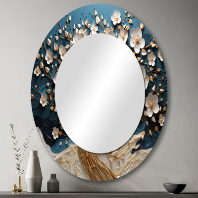 Orchidée bleue et blanche Golden Of Branches I - miroir mural ovale doré
