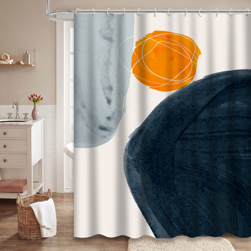 Rideau de douche orange à forme abstraite minimaliste avec 12 crochets, L 72 po x l 84 po