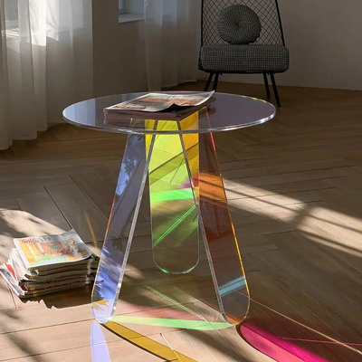 Table de bout en acrylique Table d'appoint ronde transparente Table d'appoint moderne Table d'appoint irisée
