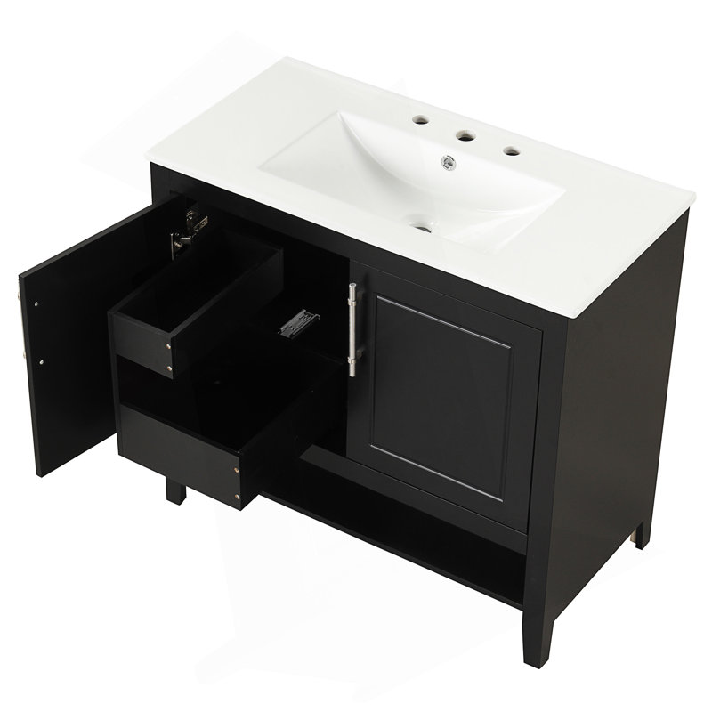Meuble-lavabo de 36 pouces avec lavabo en céramique et tiroirs multifonctionnels, parfait pour les salles de bain modernes et élégantes.