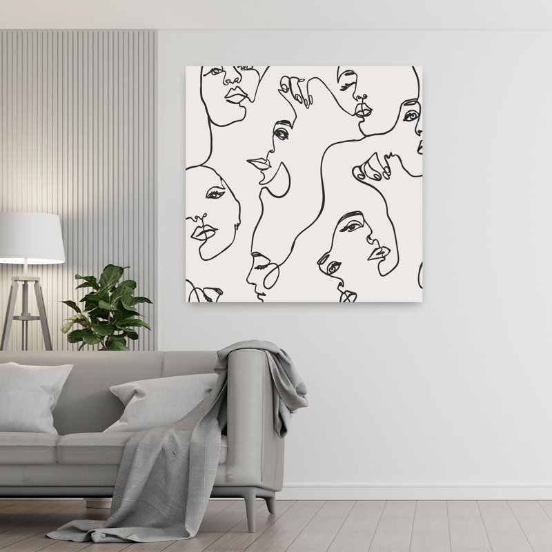 Beaucoup de visages minimalistes, art abstrait, H 48 po x l 48 po