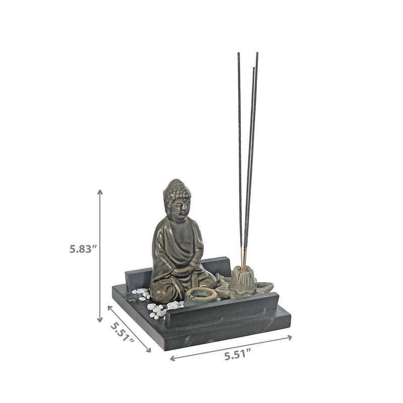 Ensemble de porte-encens en céramique Bouddha méditant, Vert
