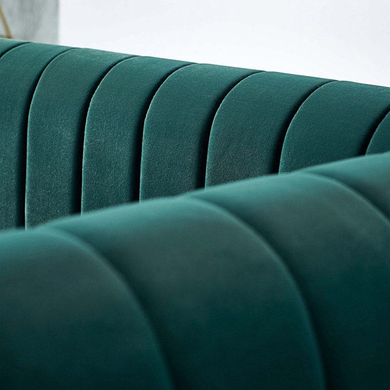 Keeshaun 84.25'' Round Arms Sofa, Green Velvet