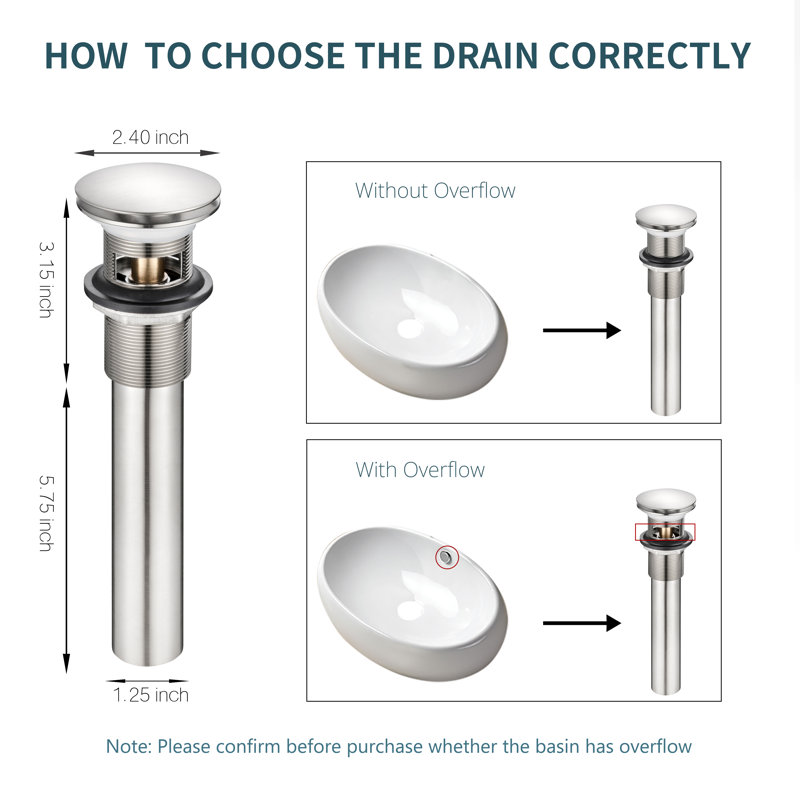 2.4'' W Drain Stopper, Brushed Nickel