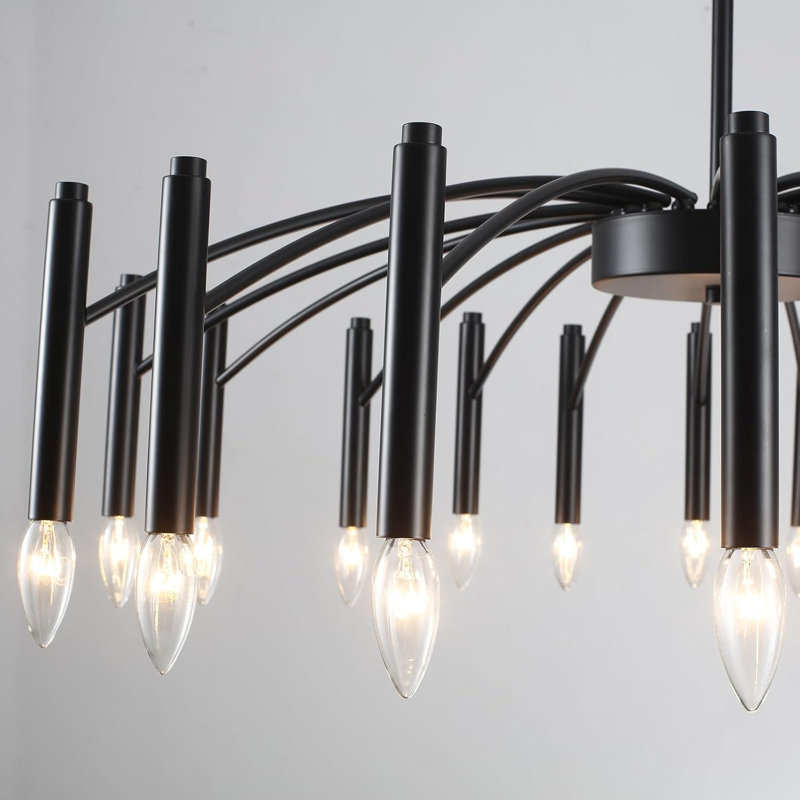 Apogeeville 18 - Light 39" Modern Linear Sputnik Candle Style Chandelier for Living Room Kitchen Island Bedroom, Matte Black